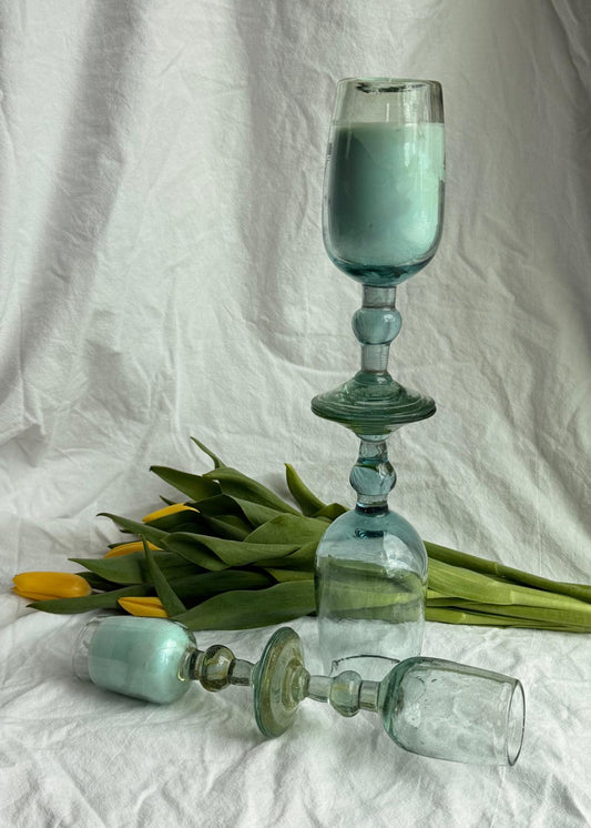 Light Green Upcycled Glass Candle Holder by Melika Shafahi