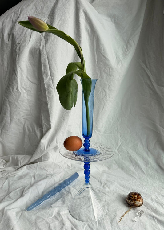 Upcycled Glass Candle Holder with Blue Top and Body by Melika Shafahi