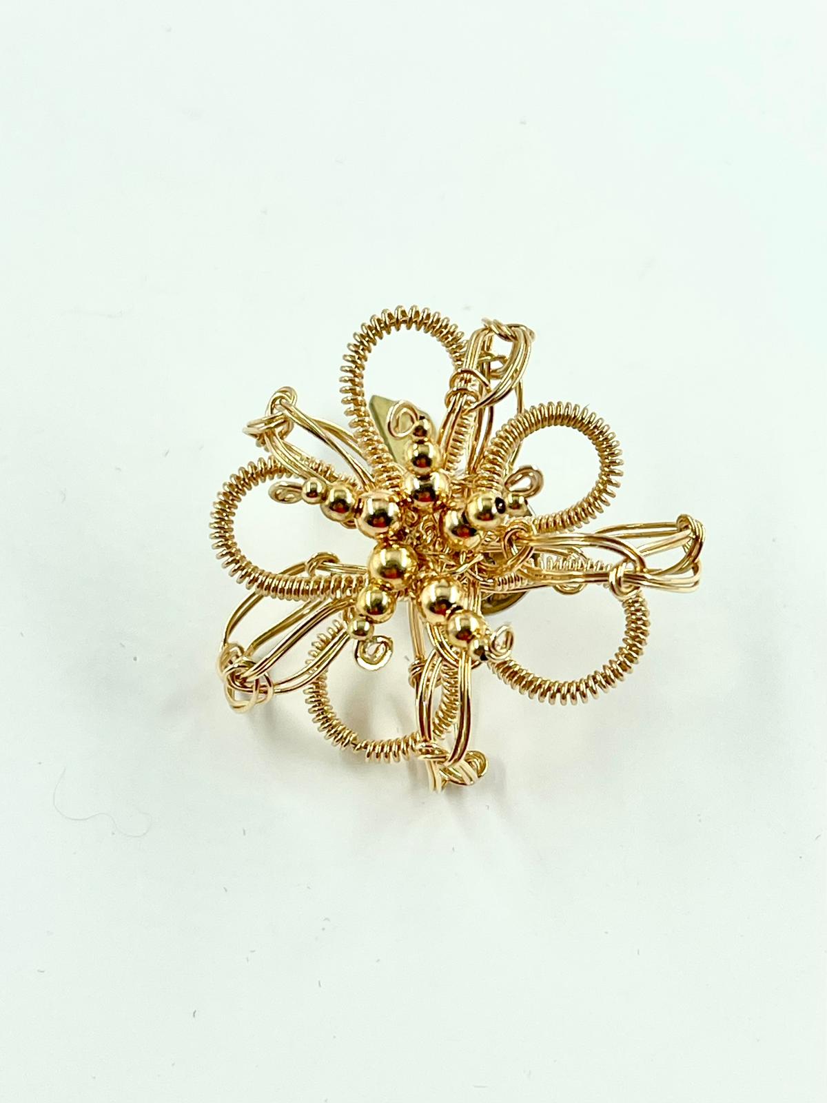 Gold Five leaf Flower Pin - Handmade by Sareh Ghomi (14k goldfield wire and beads)