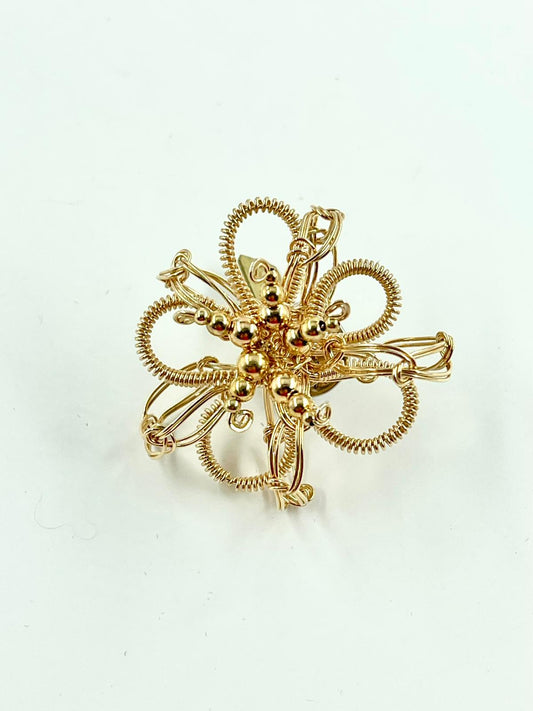 Gold Five leaf Flower Pin - Handmade by Sareh Ghomi (14k goldfield wire and beads)