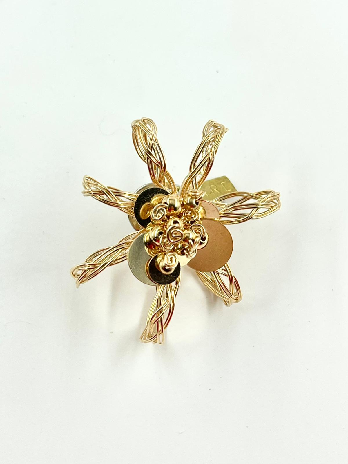 Gold Five leaf Flower Pin - Handmade by Sareh Ghomi (14k goldfield wire and beads)