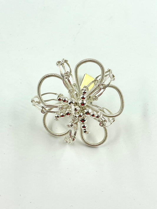 Silver Five Flower Pin– Handmade by Sareh Ghomi (Sterling Silver)