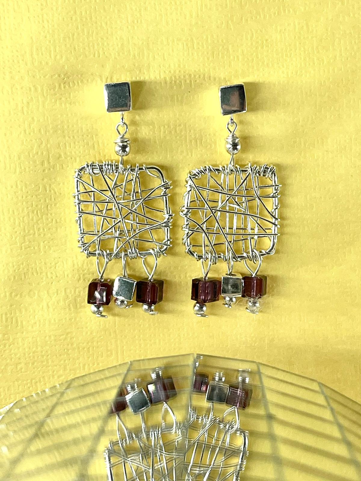 Silver Earrings – Handmade by Sareh Ghomi (Sterling Silver and Amethyst Stone)