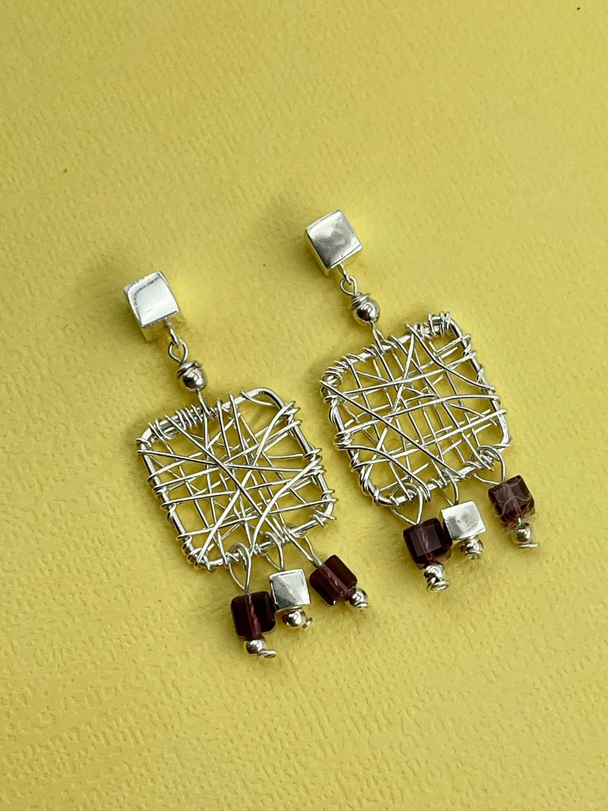 Silver Earrings – Handmade by Sareh Ghomi (Sterling Silver and Amethyst Stone)