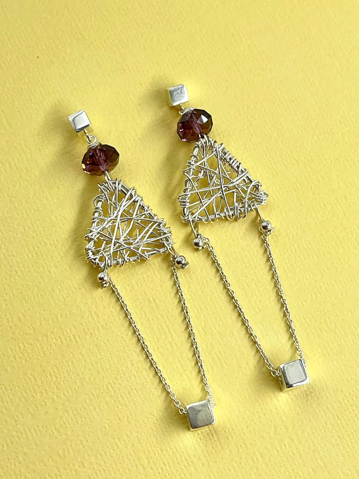 Silver Earrings – Handmade by Sareh Ghomi (Sterling Silver and Amethyst Stone)