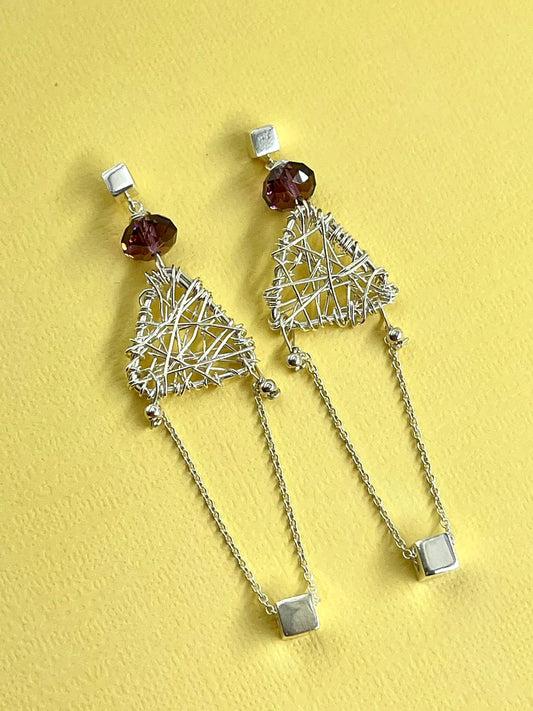Silver Earrings – Handmade by Sareh Ghomi (Sterling Silver and Amethyst Stone)