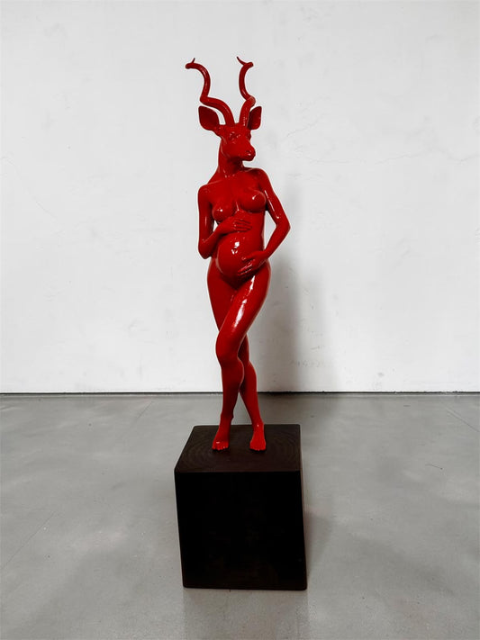 Gazelle-Headed Pregnant Woman Sculpture by Amin Sadraei, 3D Printed (Size 22" x 5.5" x 5.5")