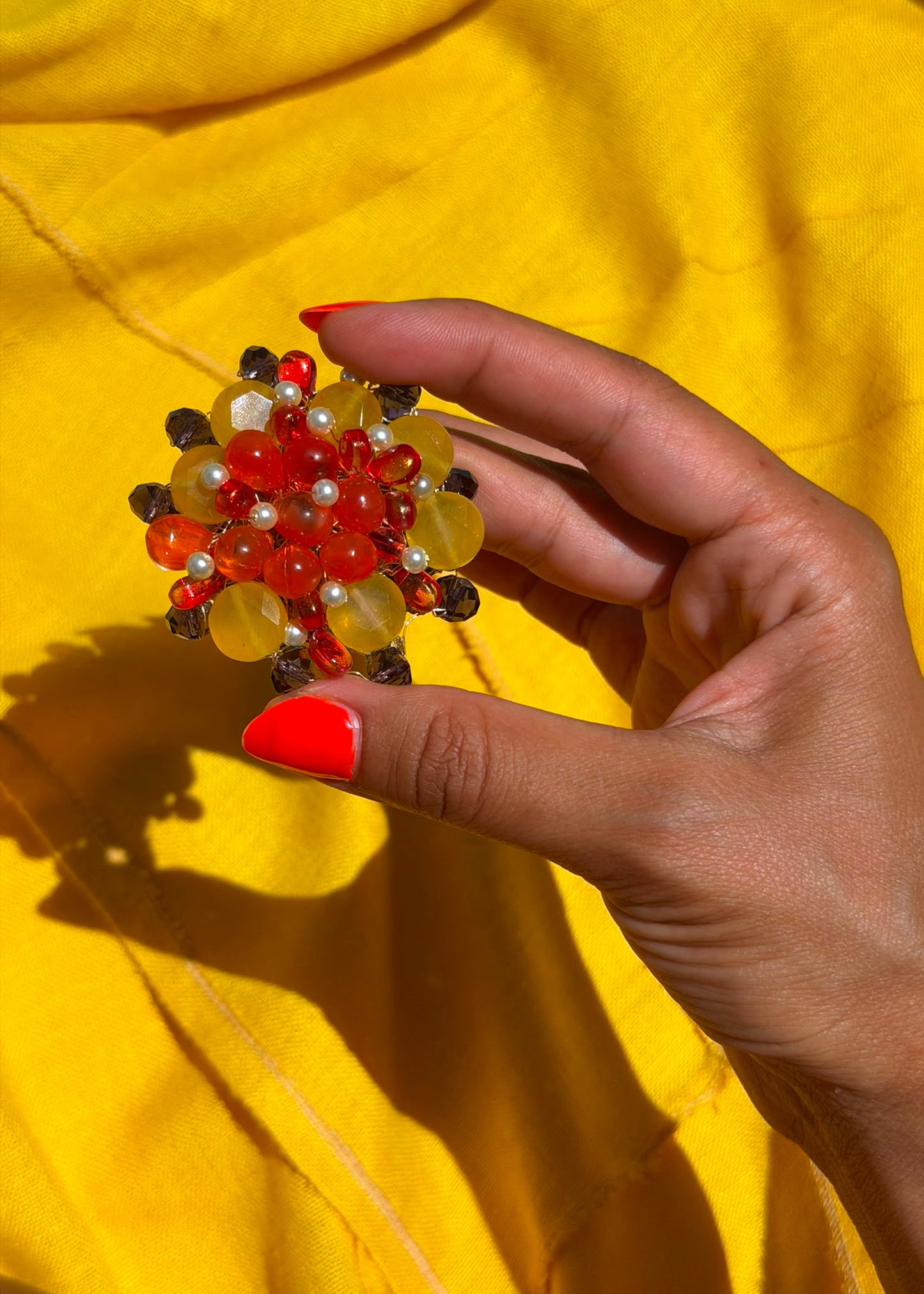 Handmade Multi Gemstone Brooch by Fati Bijoux (Citrine, Czech Crystal, Pearl, Topaz)