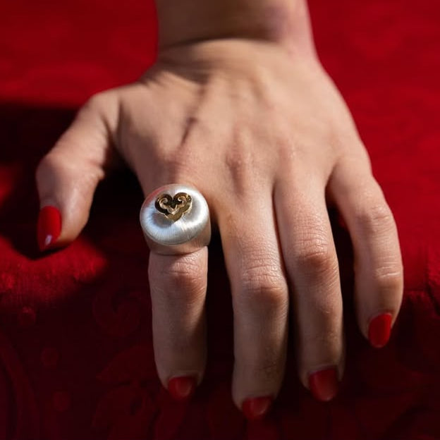 "Hidden Geometry" Signet Gold & Silver Ring by Banafsheh Bemmati