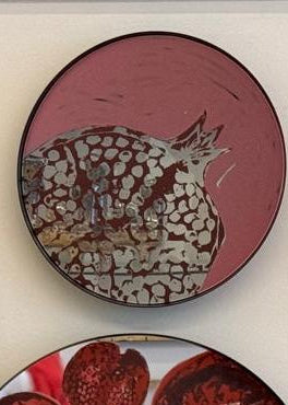 Metal-Framed Round Mirror with Pink Paint and a Single Pomegranate Printed by Rashed