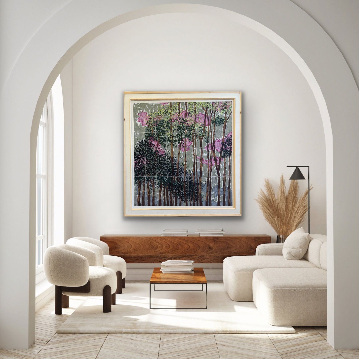 "Far" Painting by Pegah Shamlou- Oil Pastel on Cardboard (H: 38.98″ × W: 37.20″)