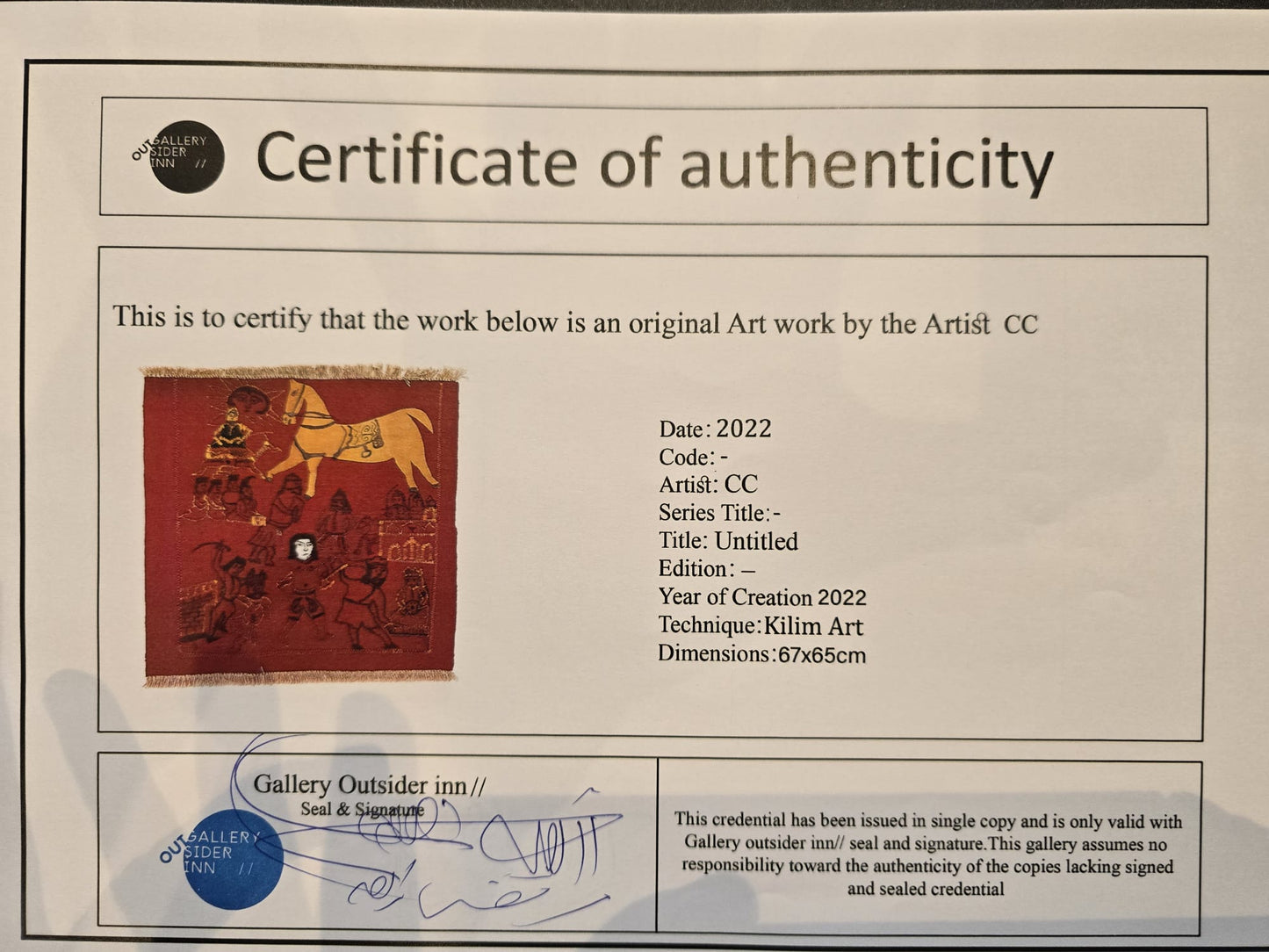 "Untitled" Textile Art by CC - Kilim Art (H: 26.38 in × W: 25.59 in)