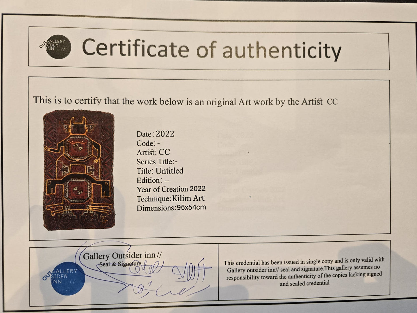 "Untitled" Textile Art by CC - Kilim Art (H: 37.40 in × W: 21.26 in)