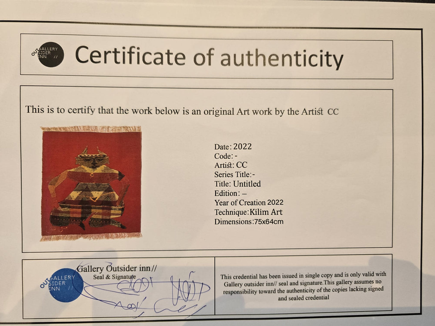 "Untitled" Textile Art by CC - Kilim Art (H: 29.53 in × W: 25.20 in)