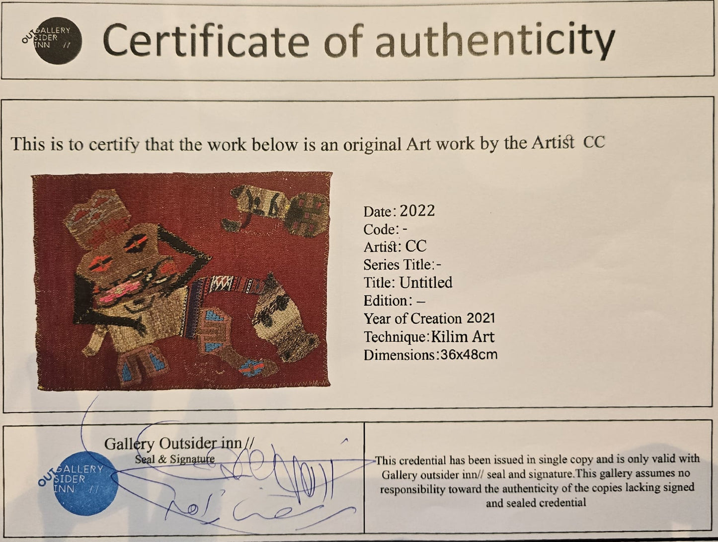 "Untitled" Textile Art by CC - Kilim Art (H: 14.17 in × W: 18.90 in)