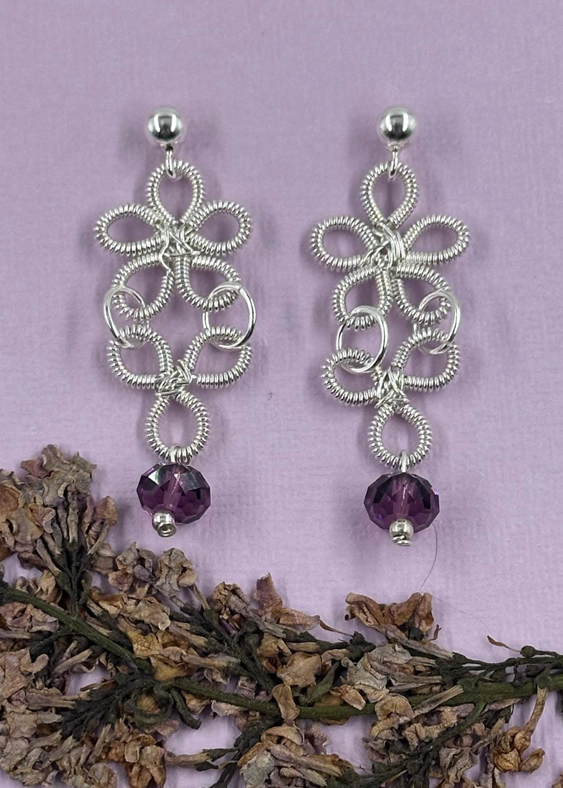 Silver Earrings – Handmade by Sareh Ghomi (Sterling Silver and Amethyst)