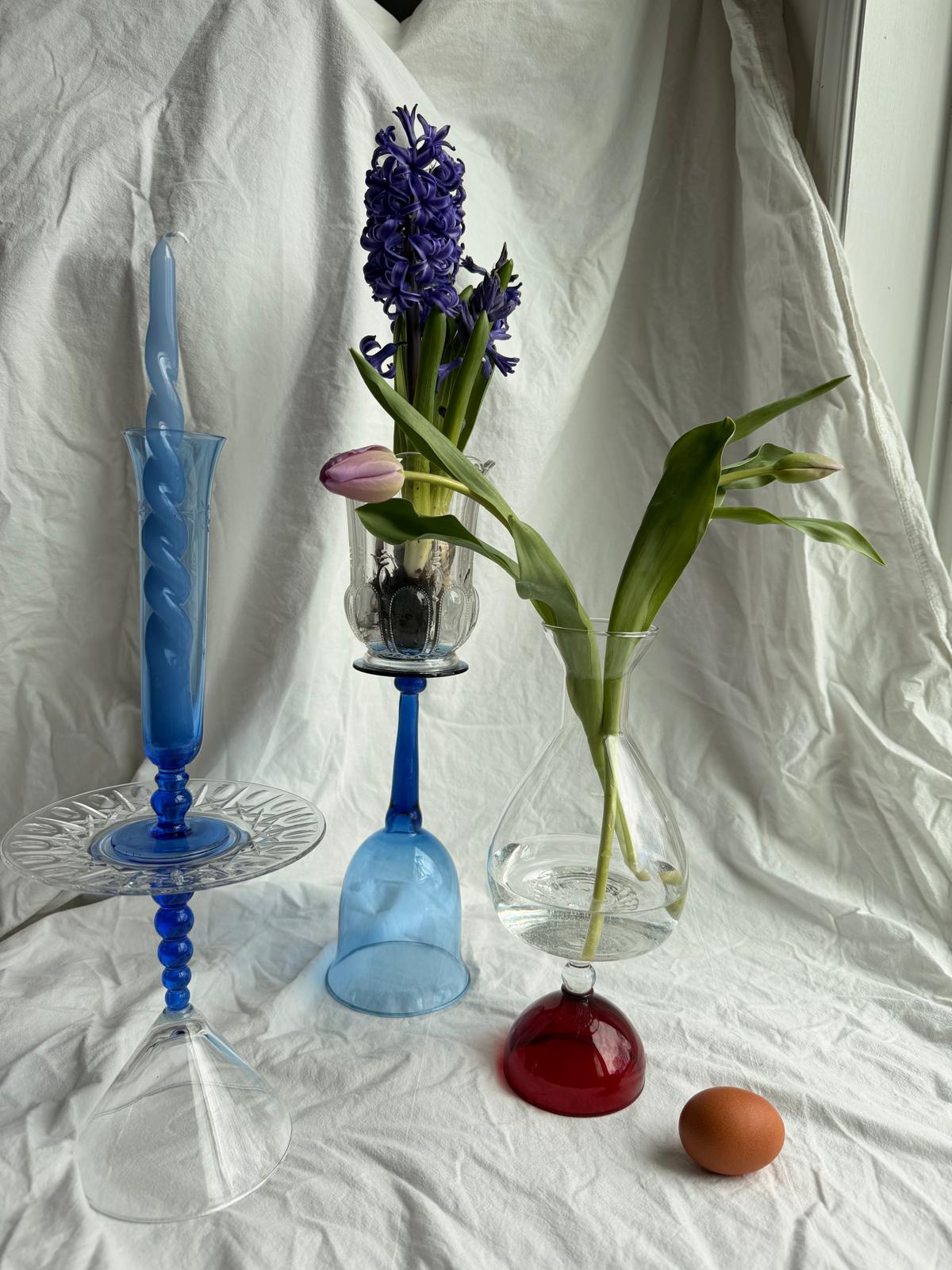 Upcycled Glass Candle Holder with Blue Top and Body by Melika Shafahi