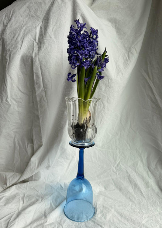 Upcycled Glass Candle Holder – Clear Top, Blue Body by Melika Shafahi