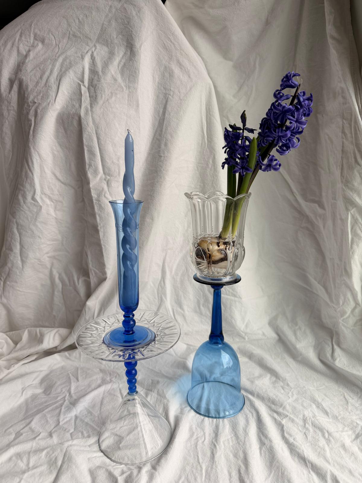 Upcycled Glass Candle Holder with Blue Top and Body by Melika Shafahi