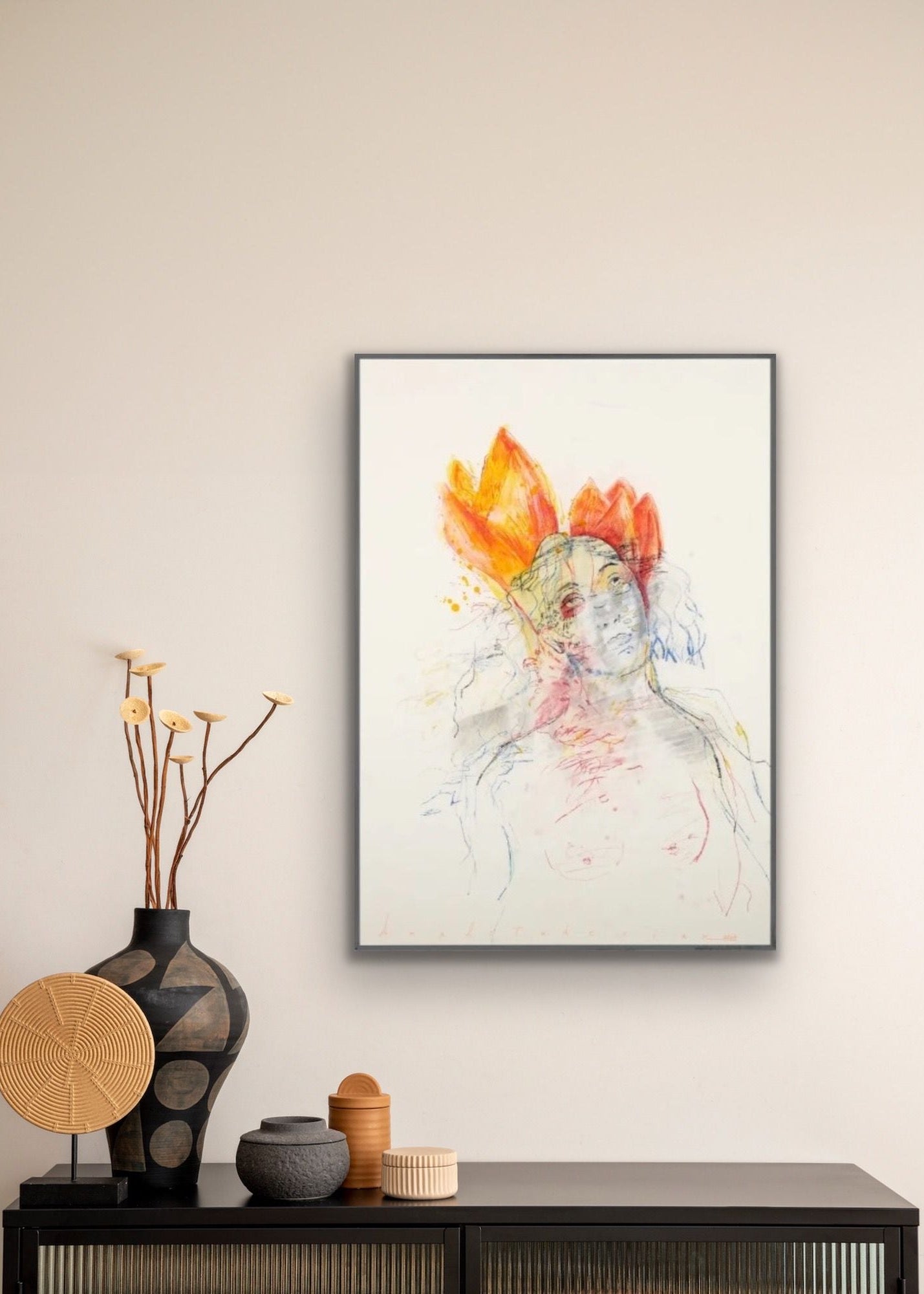 "Wound Flower" Painting by Anali Taherian- Composition of materials on replica cardboard (H: 23.23″ × W: 16.34″)