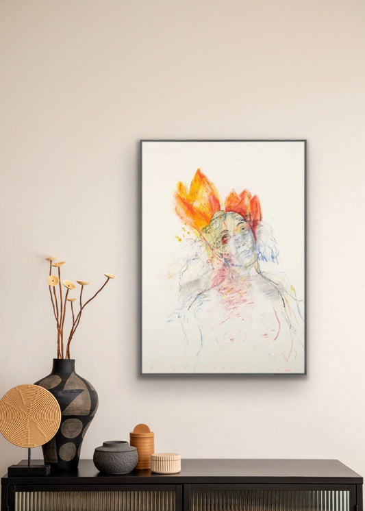 "Wound Flower" Painting by Anali Taherian- Composition of materials on replica cardboard (H: 23.23″ × W: 16.34″)