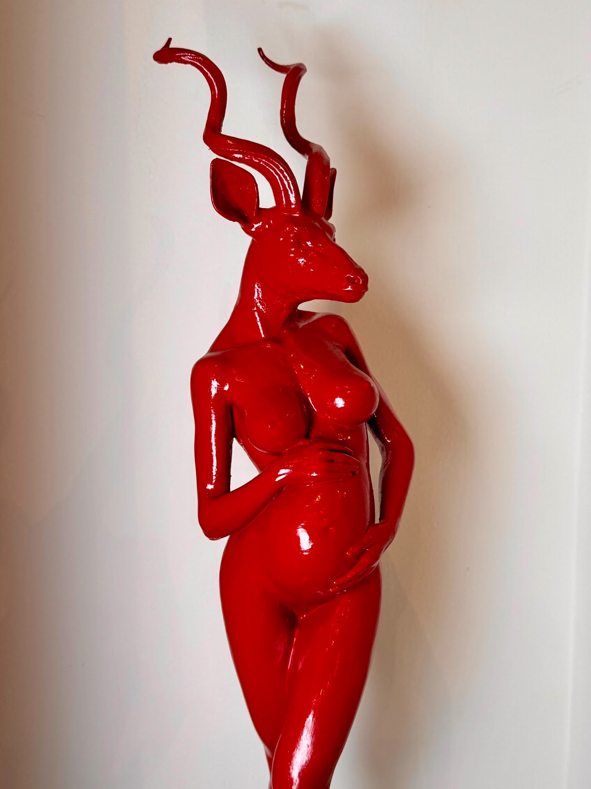 Gazelle-Headed Pregnant Woman Sculpture by Amin Sadraei, 3D Printed (Size 22" x 5.5" x 5.5")