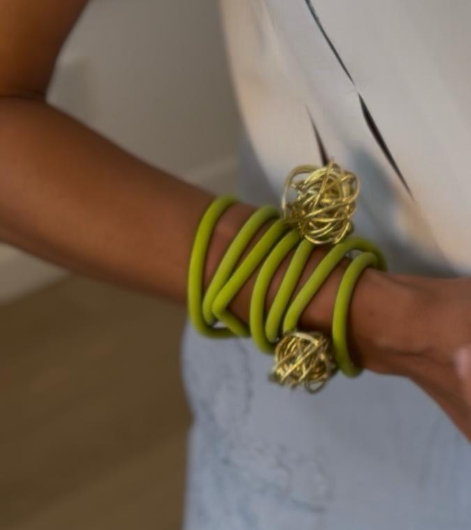 Handmade Multi-Wear Green Rubber Tubing Jewelry by Leyla Malekk