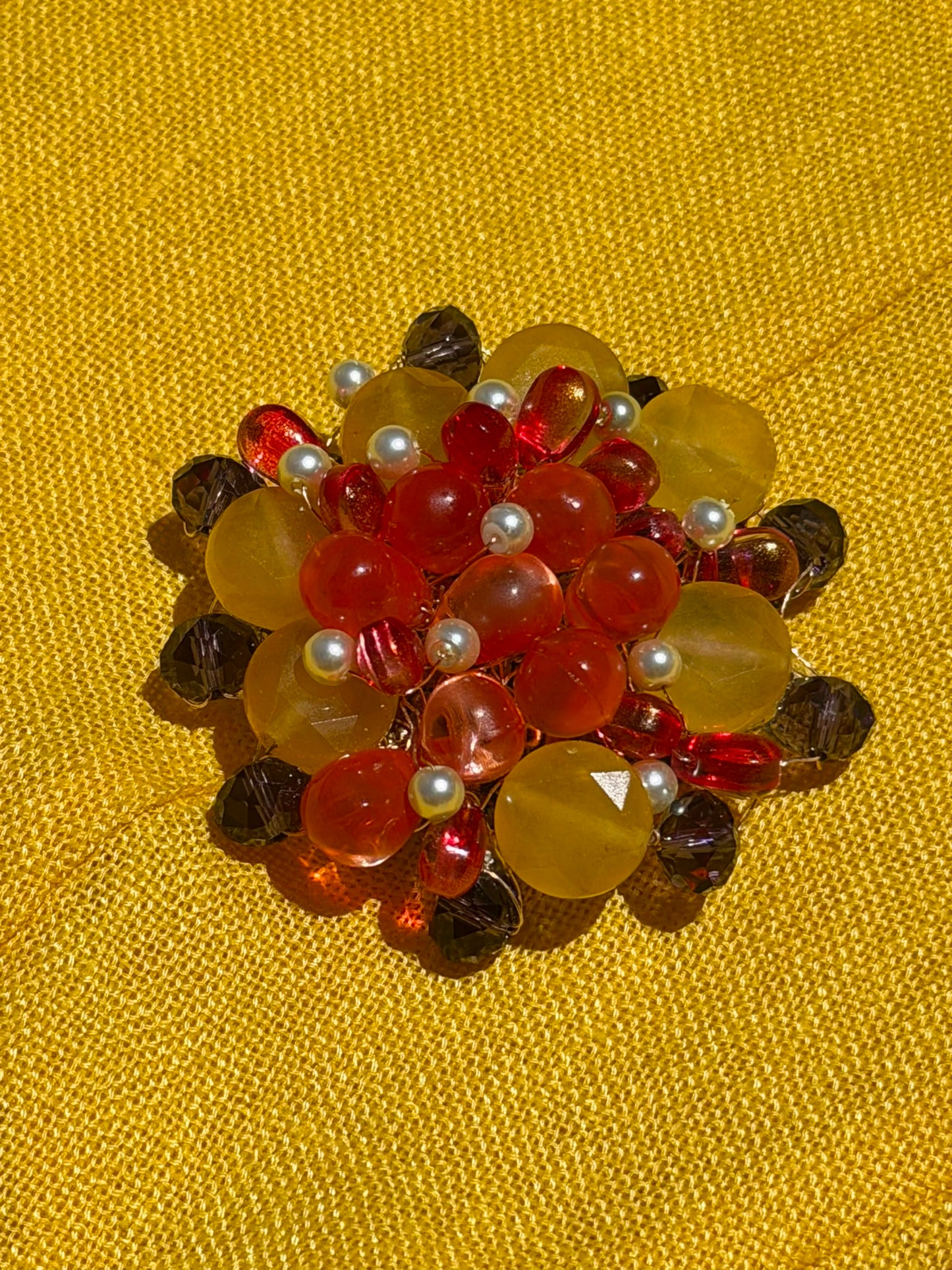 Handmade Multi Gemstone Brooch by Fati Bijoux (Citrine, Czech Crystal, Pearl, Topaz)