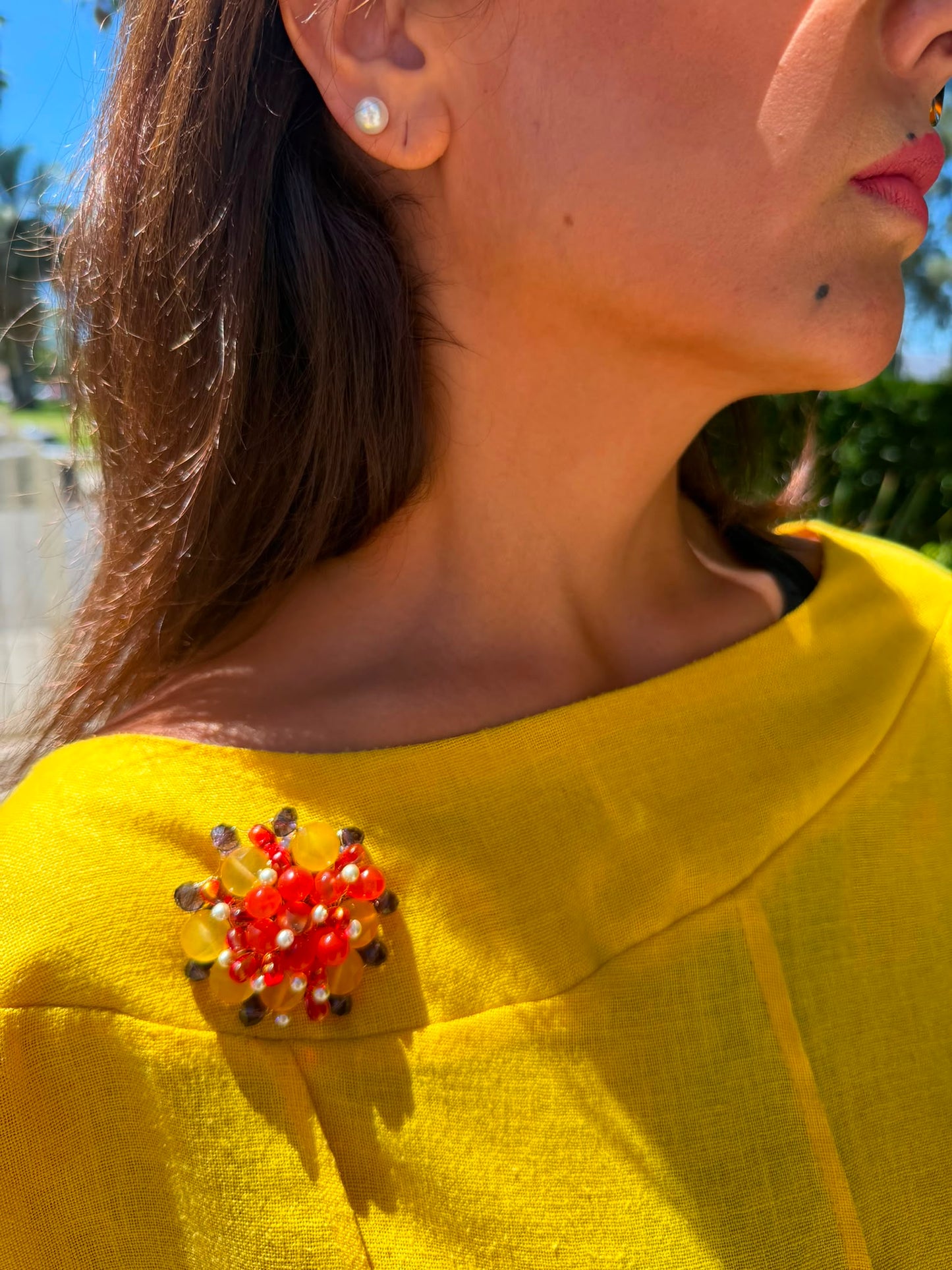 Handmade Multi Gemstone Brooch by Fati Bijoux (Citrine, Czech Crystal, Pearl, Topaz)