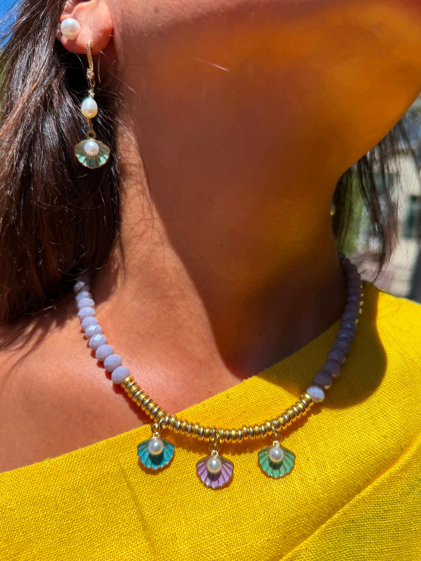 Handmade Blue Shell Earring by Fati Bijoux