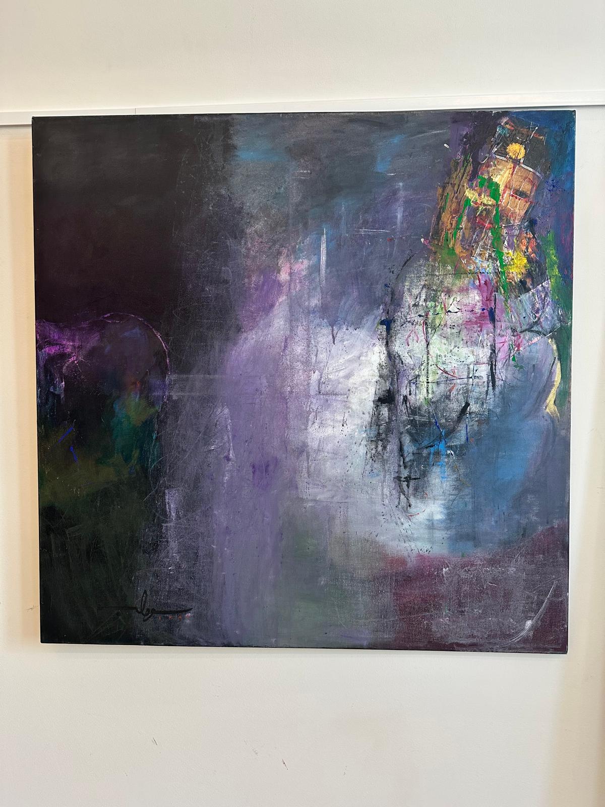 "Slowly" Painting by Soudabeh Zolfaghari - Acrylic on Canvas / Mixed media (39 inch 3/4 × 39 3/4 inch)