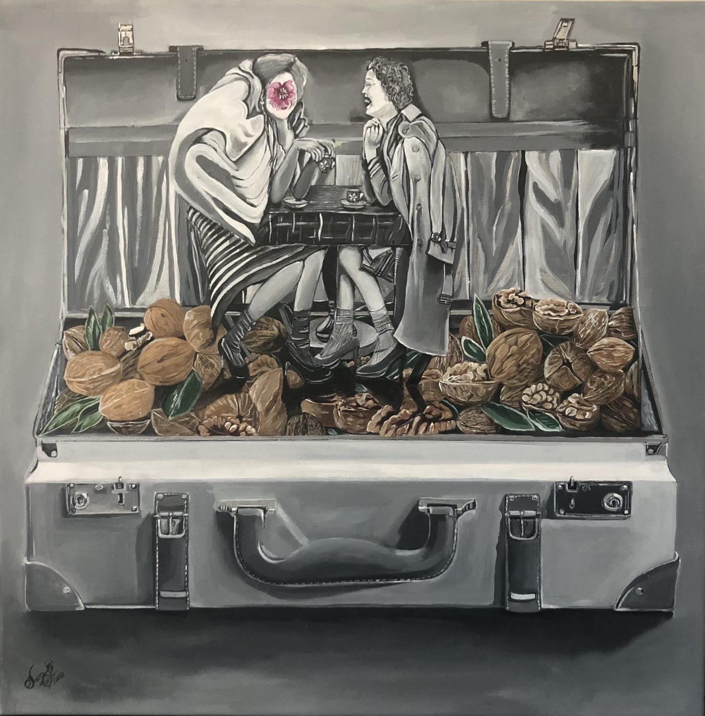 "Immigration" painting by Nazanin Sepandarm - Acrylic on canvas (17"x 17")