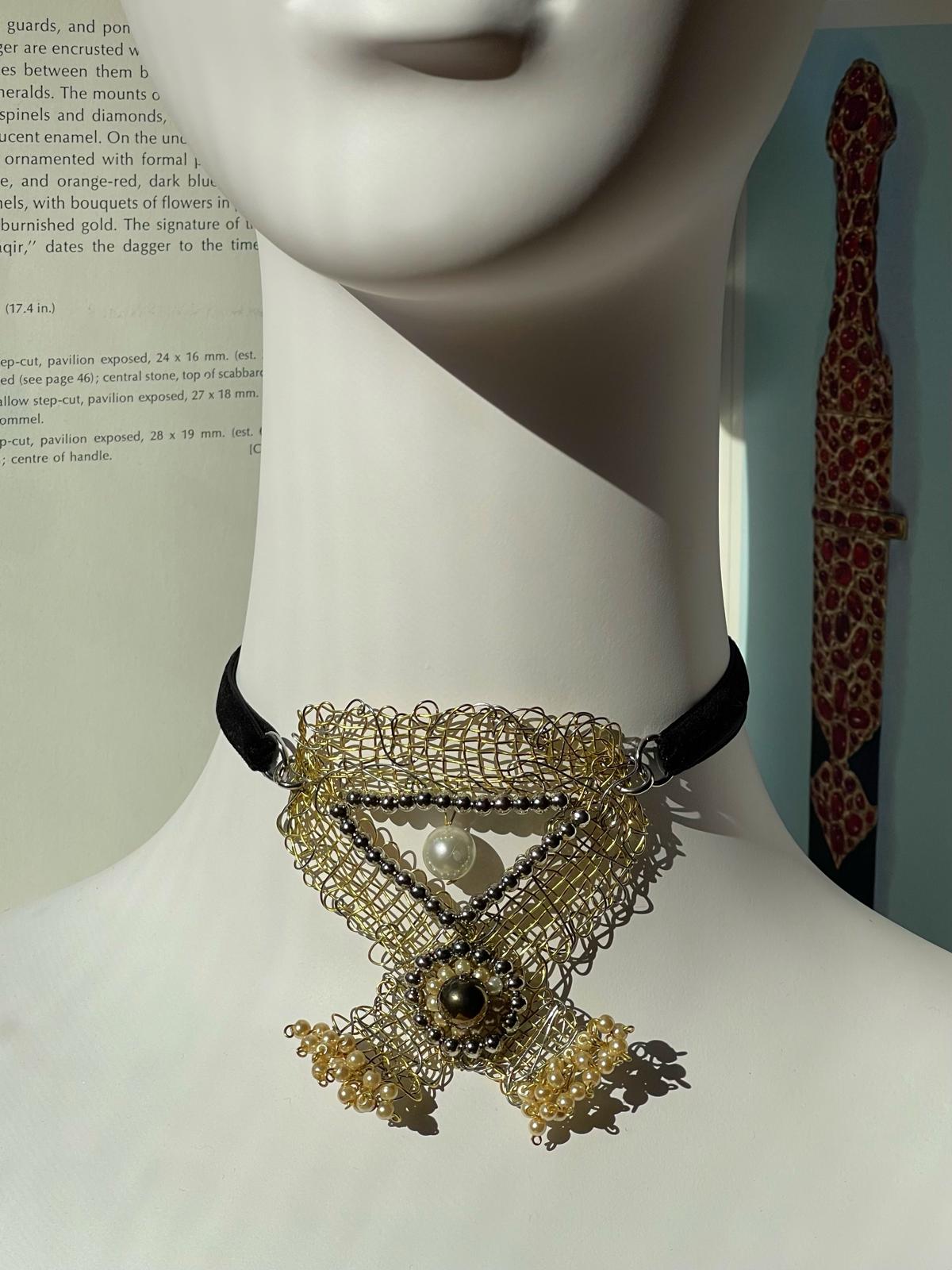 Convertible Brass Choker–Headpiece with Pearls & Hematite by Sareh Ghomi