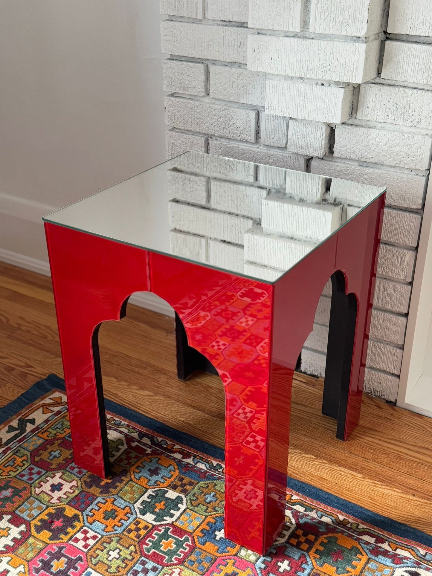 Wooden Arch Table with a Mirrored Top by Babak Soleimani