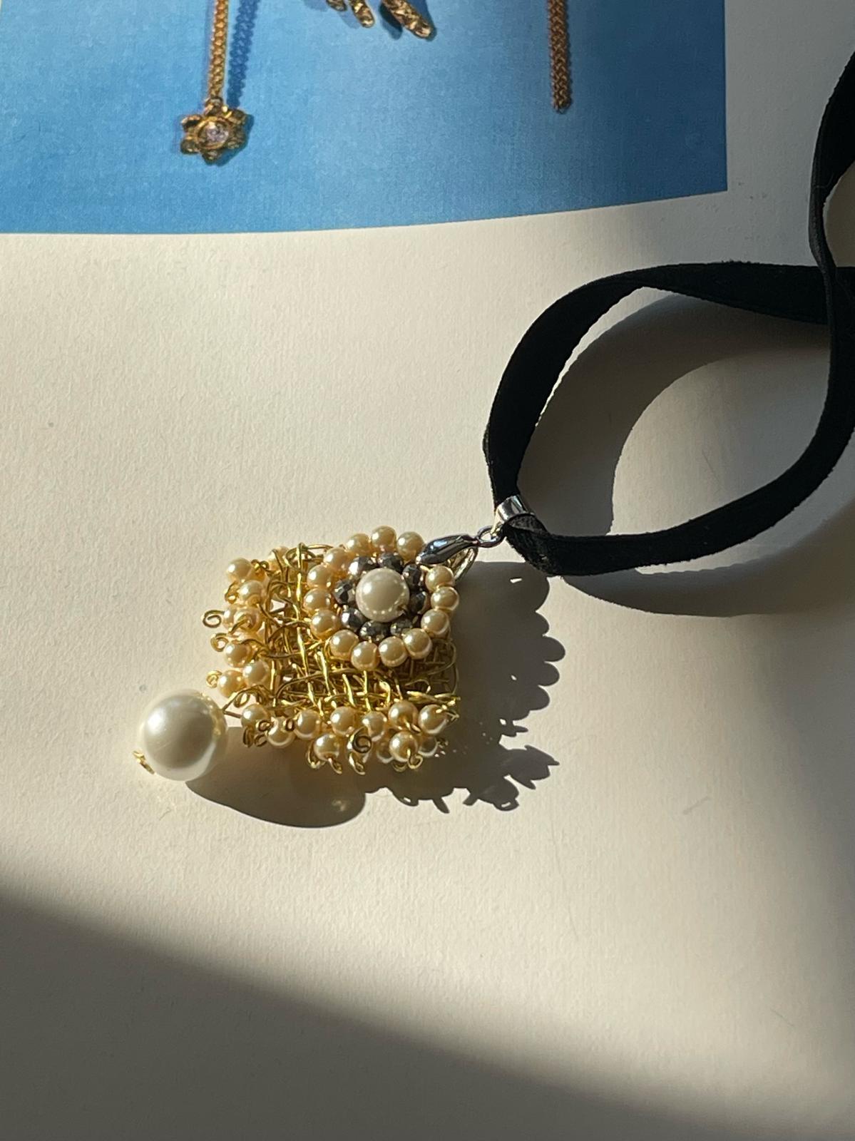 Handcrafted Brass and Pearl Pendant by Sareh Ghomi