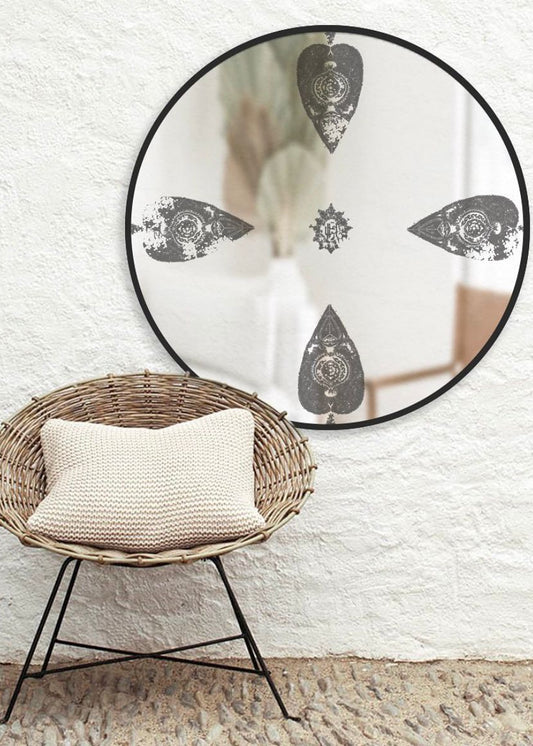 Metal-Framed Round Cypress Tree Mirror by Rashed (4 tree)