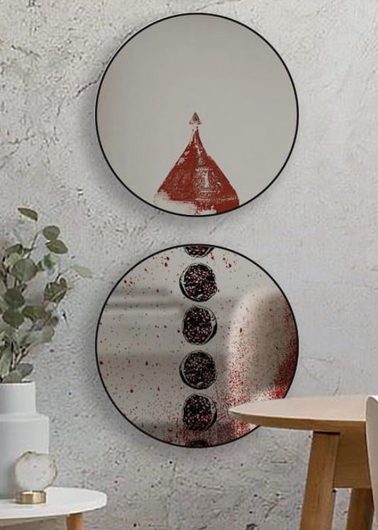 Metal-Framed Round Mirror with a Line of Abstract Pomegranates Printed by Rashed