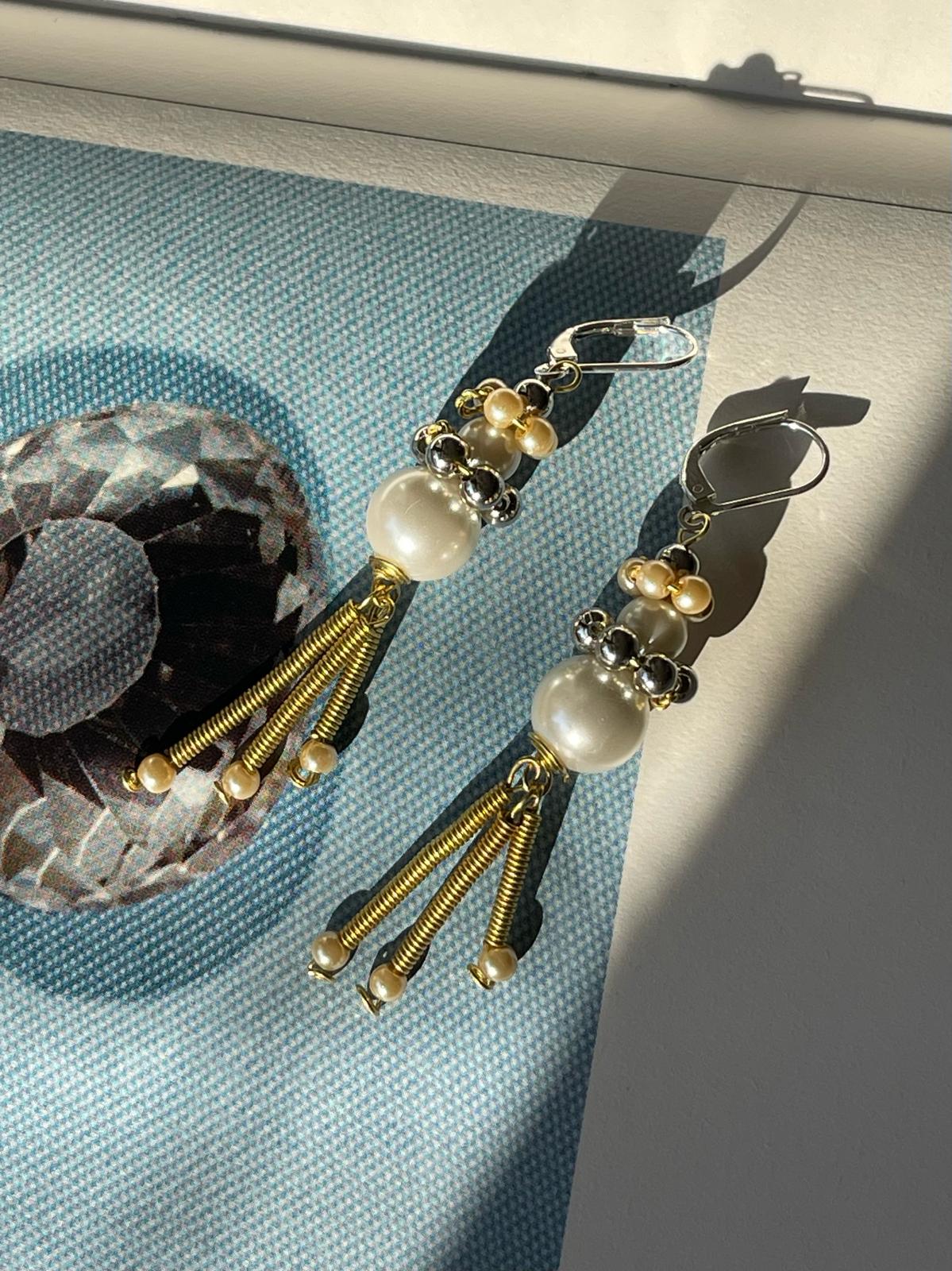 Handcrafted Brass & Pearl Earrings by Sareh Ghomi