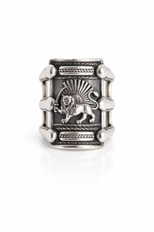 Handmade Silver Lion and Sun Ring by Sun Nafissi