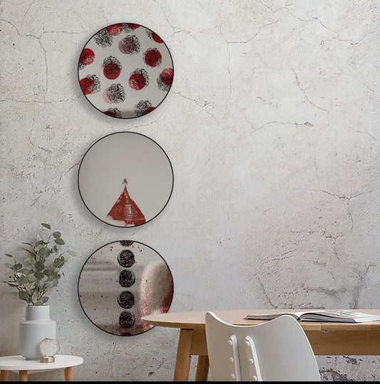 Metal-Framed Round Mirror with Abstract Pomegranate Motif by Rashed