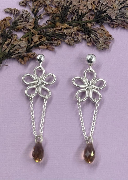 Silver Flower Earrings – Handmade by Sareh Ghomi (Sterling Silver and Topaz)