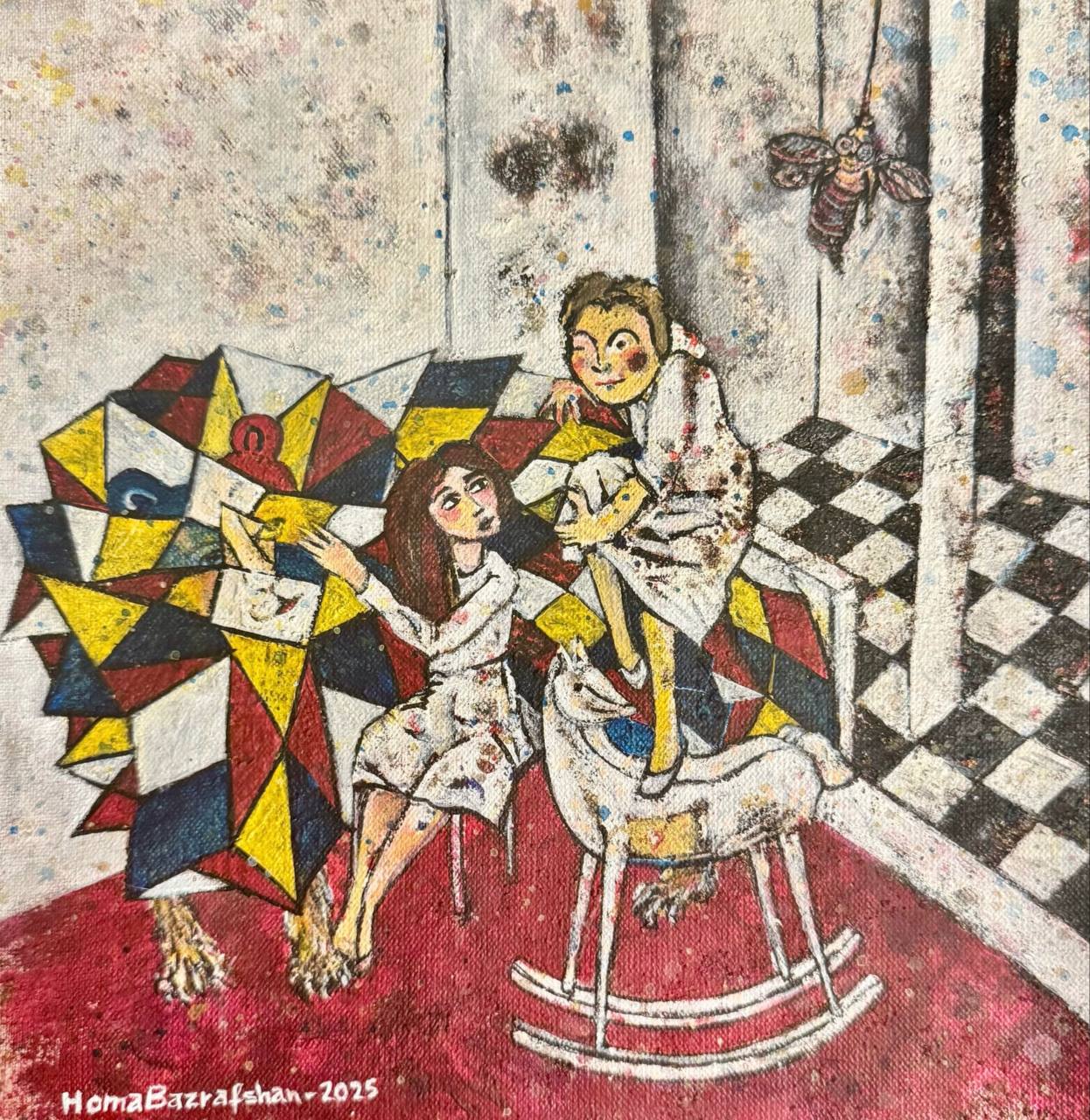"Untitled 1" from Fantasy Collection by Homa BazrAfshan- Acrylic on Canvas 9.84" × 9.84"