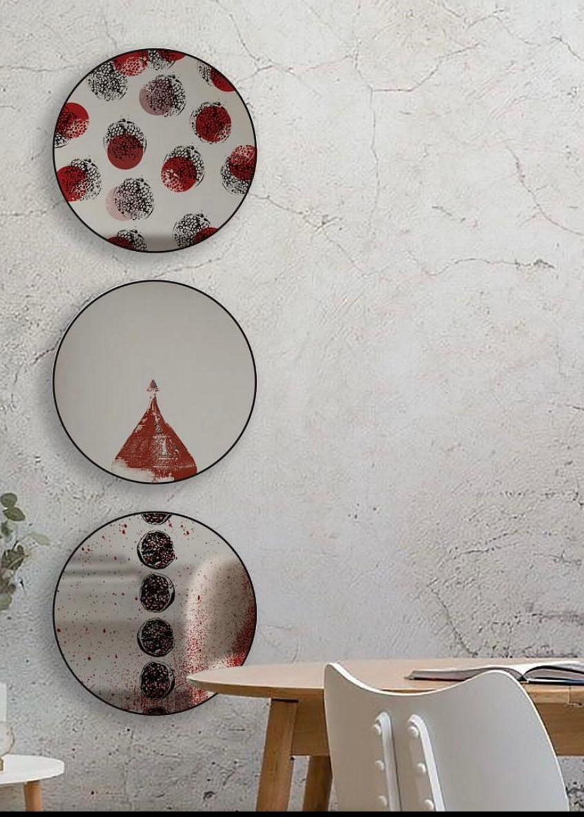 Metal-Framed Round Mirror with Abstract Pomegranate Motif by Rashed