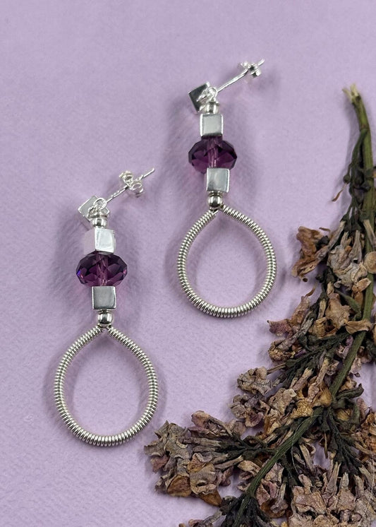 Silver Earrings – Handmade by Sareh Ghomi (Sterling Silver and Amethyst)