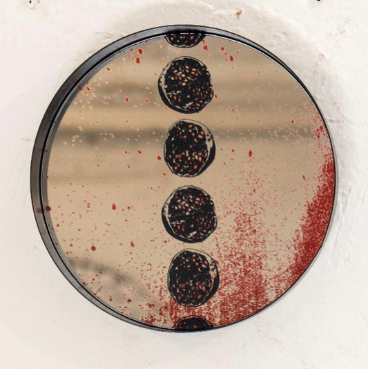 Metal-Framed Round Mirror with a Line of Abstract Pomegranates Printed by Rashed