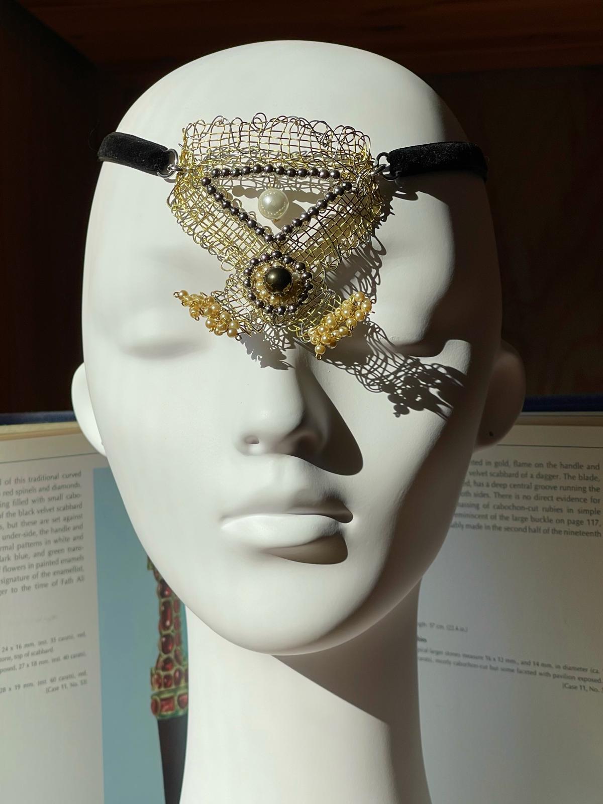 Convertible Brass Choker–Headpiece with Pearls & Hematite by Sareh Ghomi