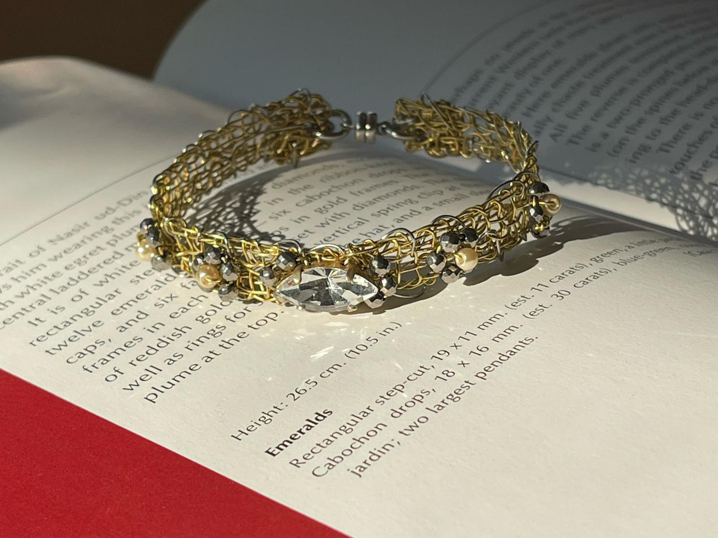 Handmade Brass & Swarovski Crystal Pearl Bracelet by Sareh Ghomi