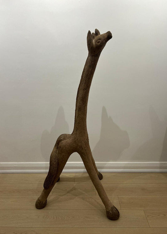 Brown papier-mâché giraffe statue- Medium