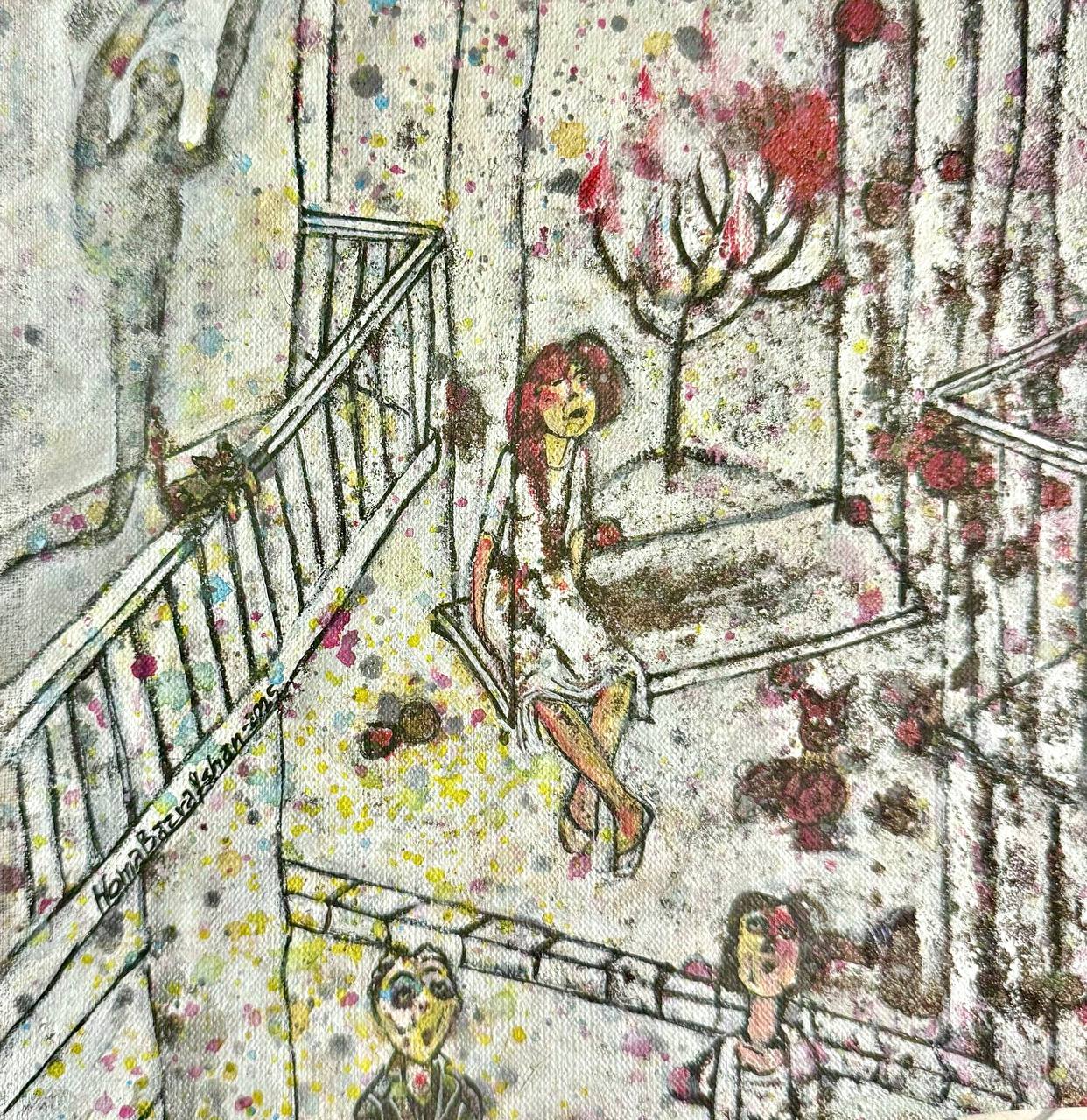 "Untitled 3" from Phantasia Series by Homa BazrAfshan- Acrylic on Canvas 9.84" × 9.84"