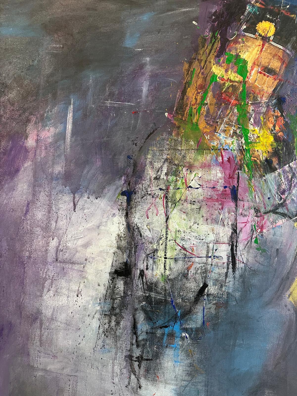 "Slowly" Painting by Soudabeh Zolfaghari - Acrylic on Canvas / Mixed media (39 inch 3/4 × 39 3/4 inch)